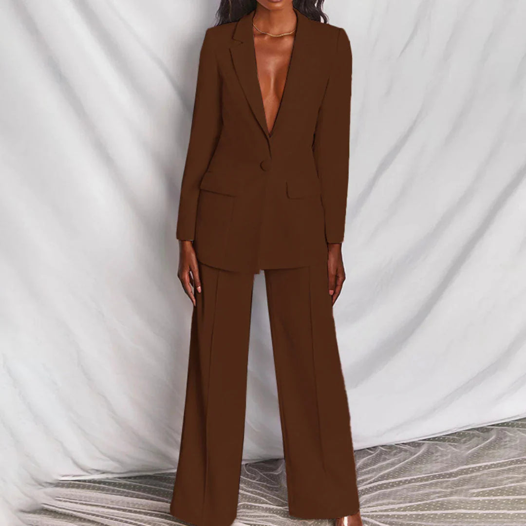 Women's Tailored Trouser Suit – Longline Blazer & Wide-Leg Pants
