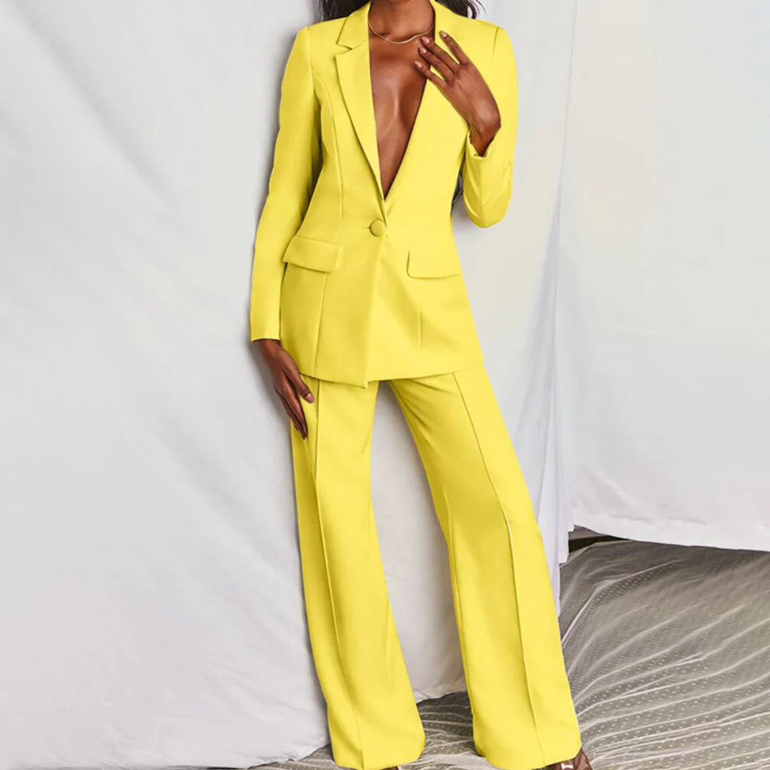 Women's Tailored Trouser Suit – Longline Blazer & Wide-Leg Pants