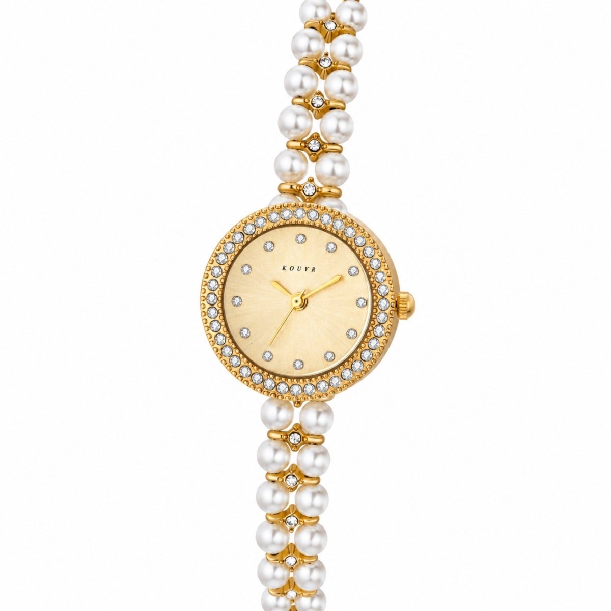 Pearl Crystal Bracelet Watch – Gold Vintage Women's Watch