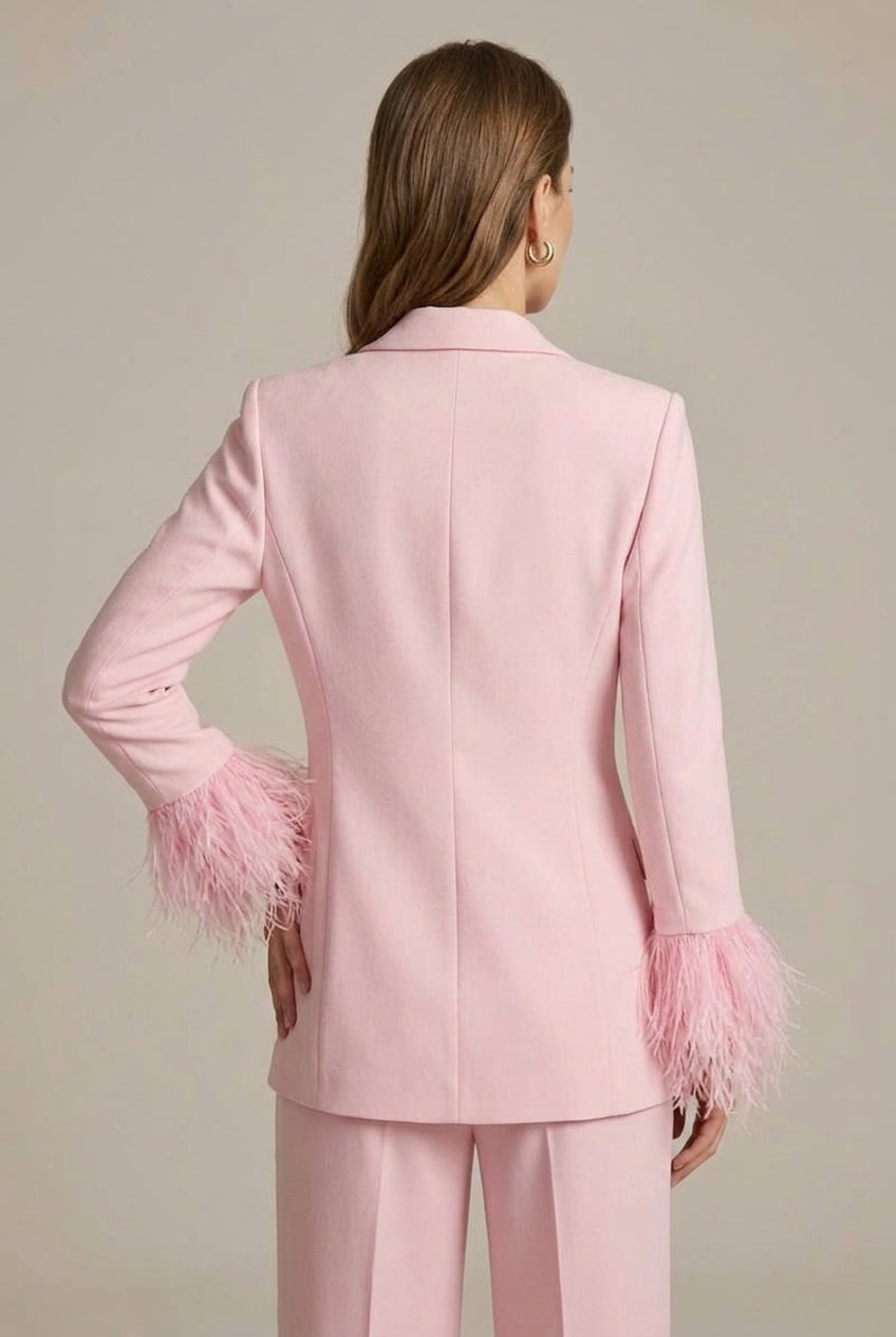 Women's Feather Cuff Blazer & Straight Leg Trousers Suit