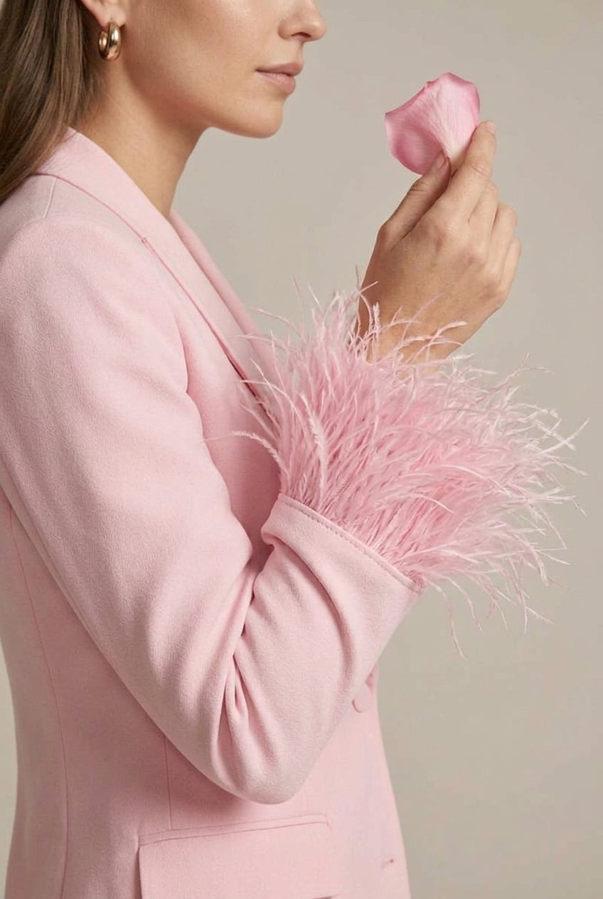 Women's Feather Cuff Blazer & Straight Leg Trousers Suit