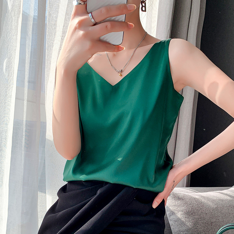 Women's Sleeveless V-Neck Top with Reflective Finish