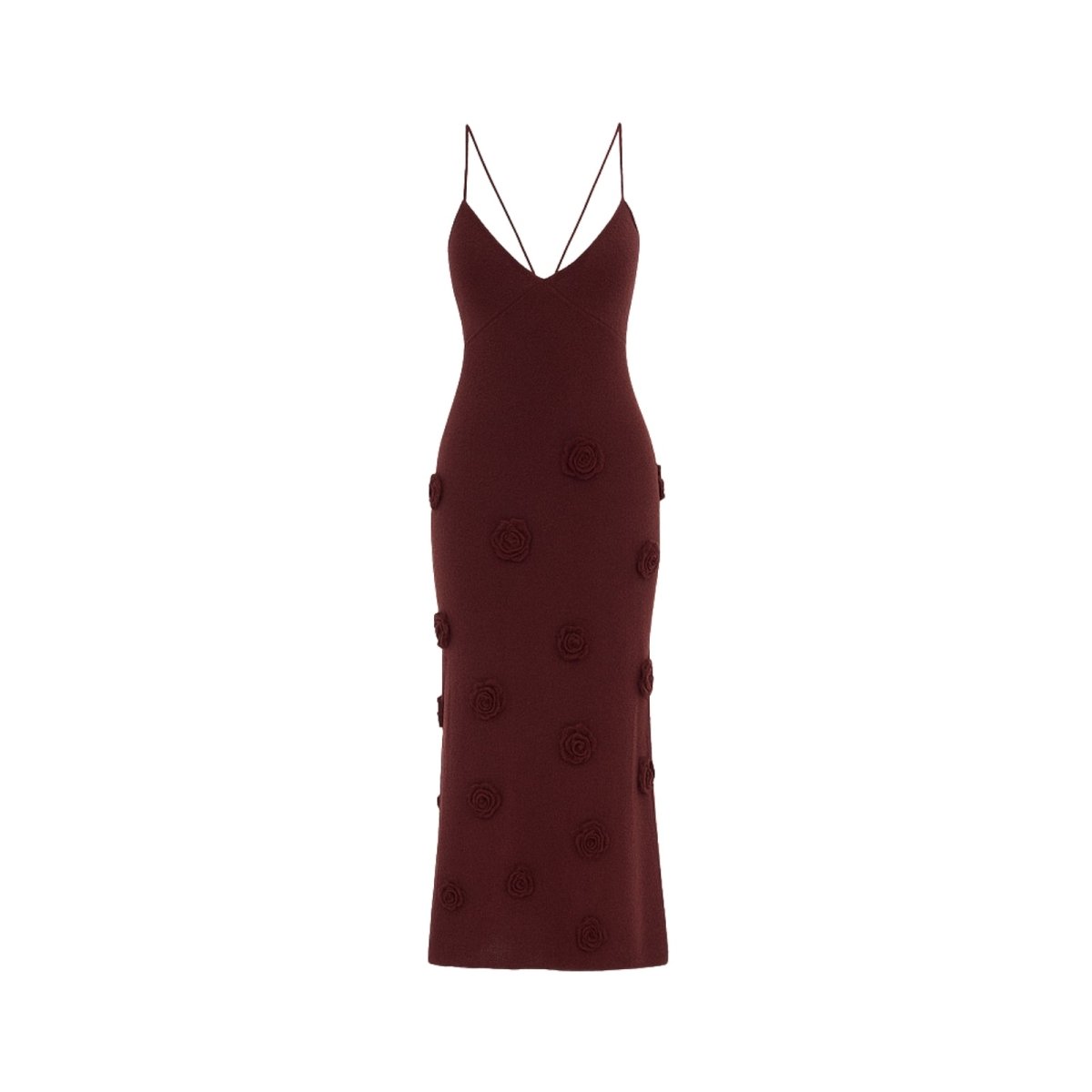 Viscose Knit Midi Dress with Hand-Applied Rosettes | Alexie