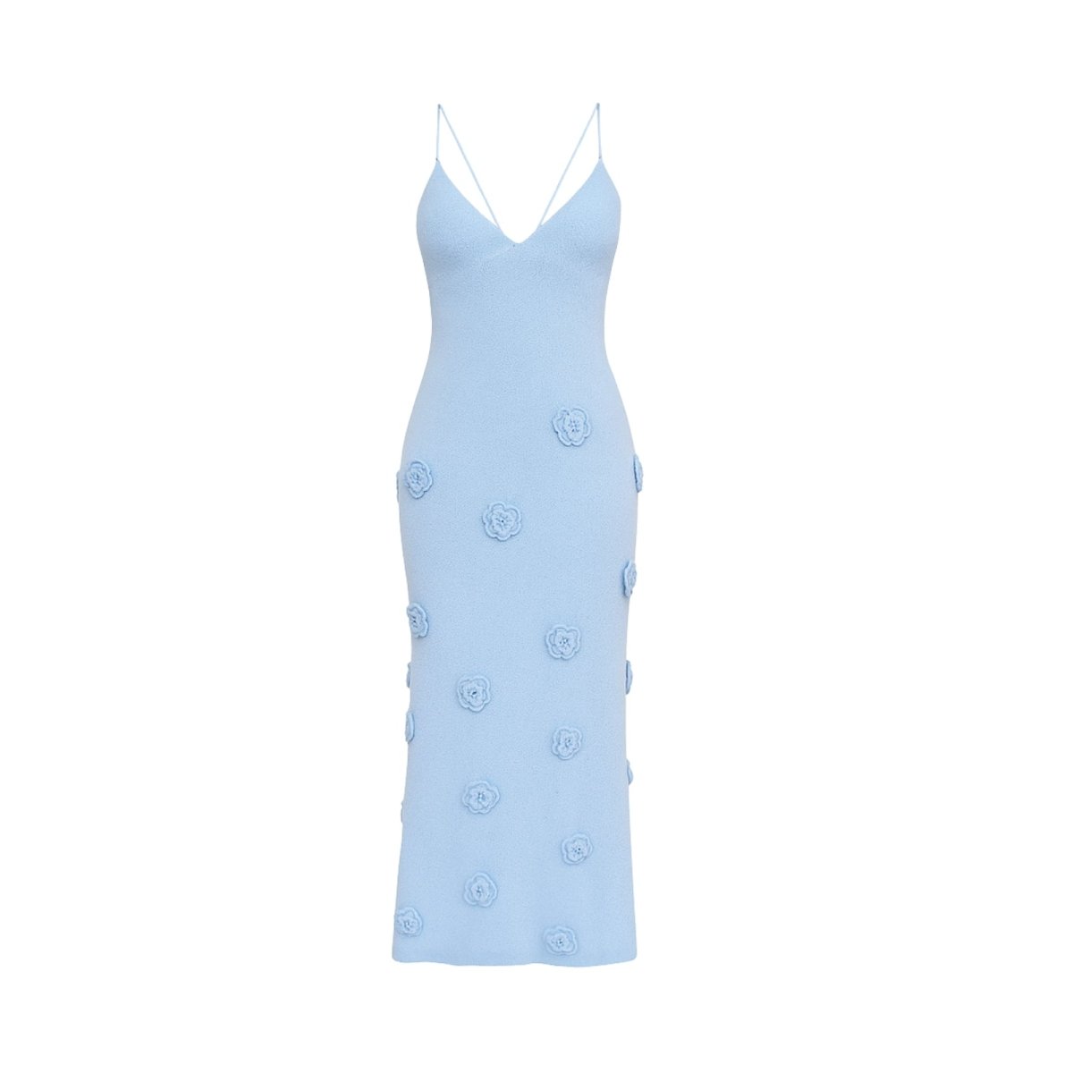 Viscose Knit Midi Dress with Hand-Applied Rosettes | Alexie