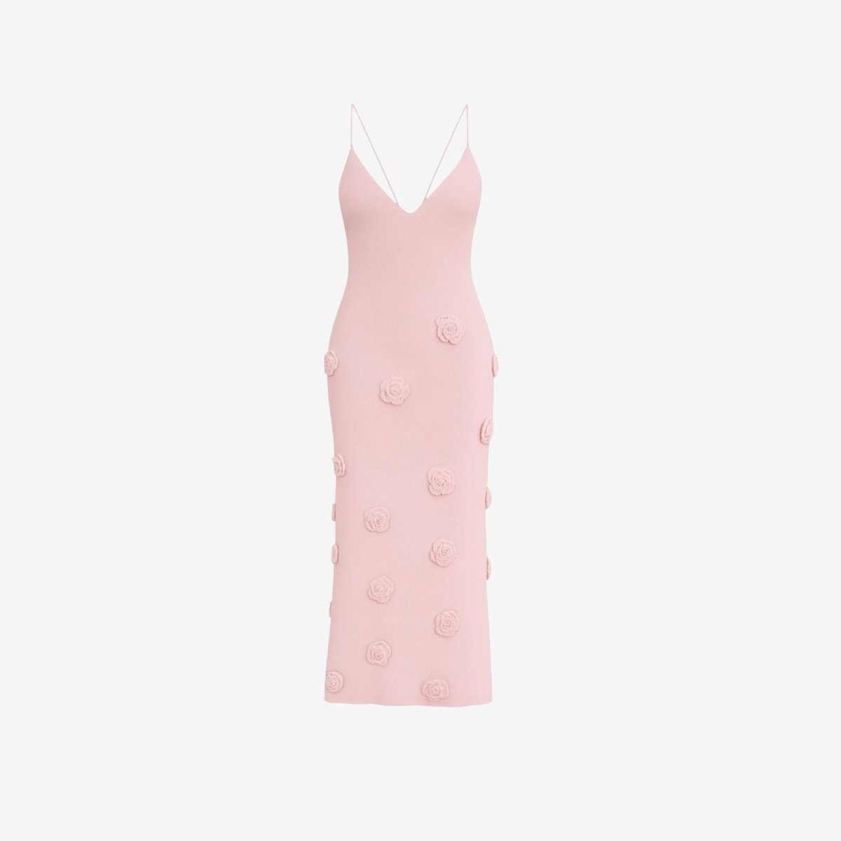 Viscose Knit Midi Dress with Hand-Applied Rosettes | Alexie