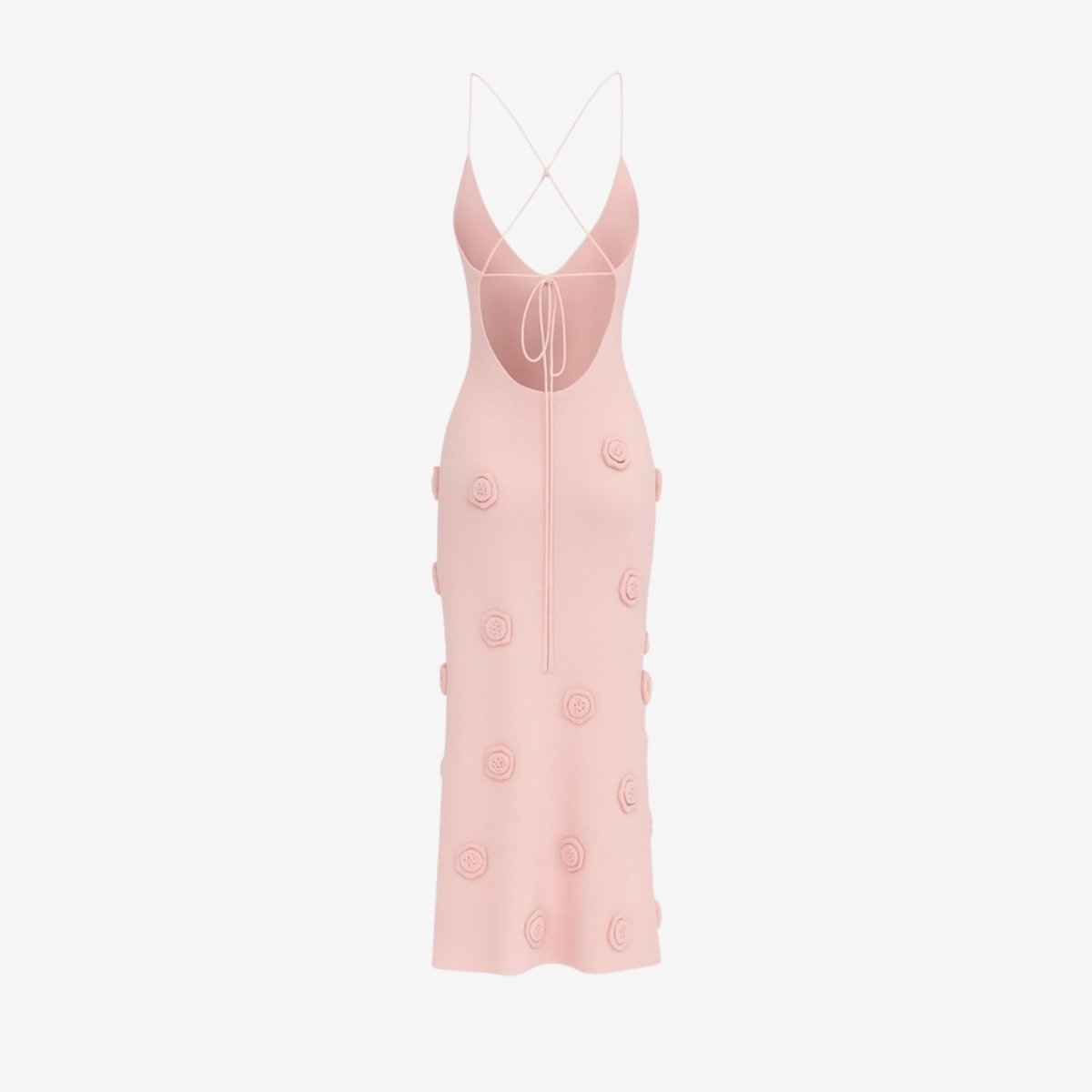Viscose Knit Midi Dress with Hand-Applied Rosettes | Alexie