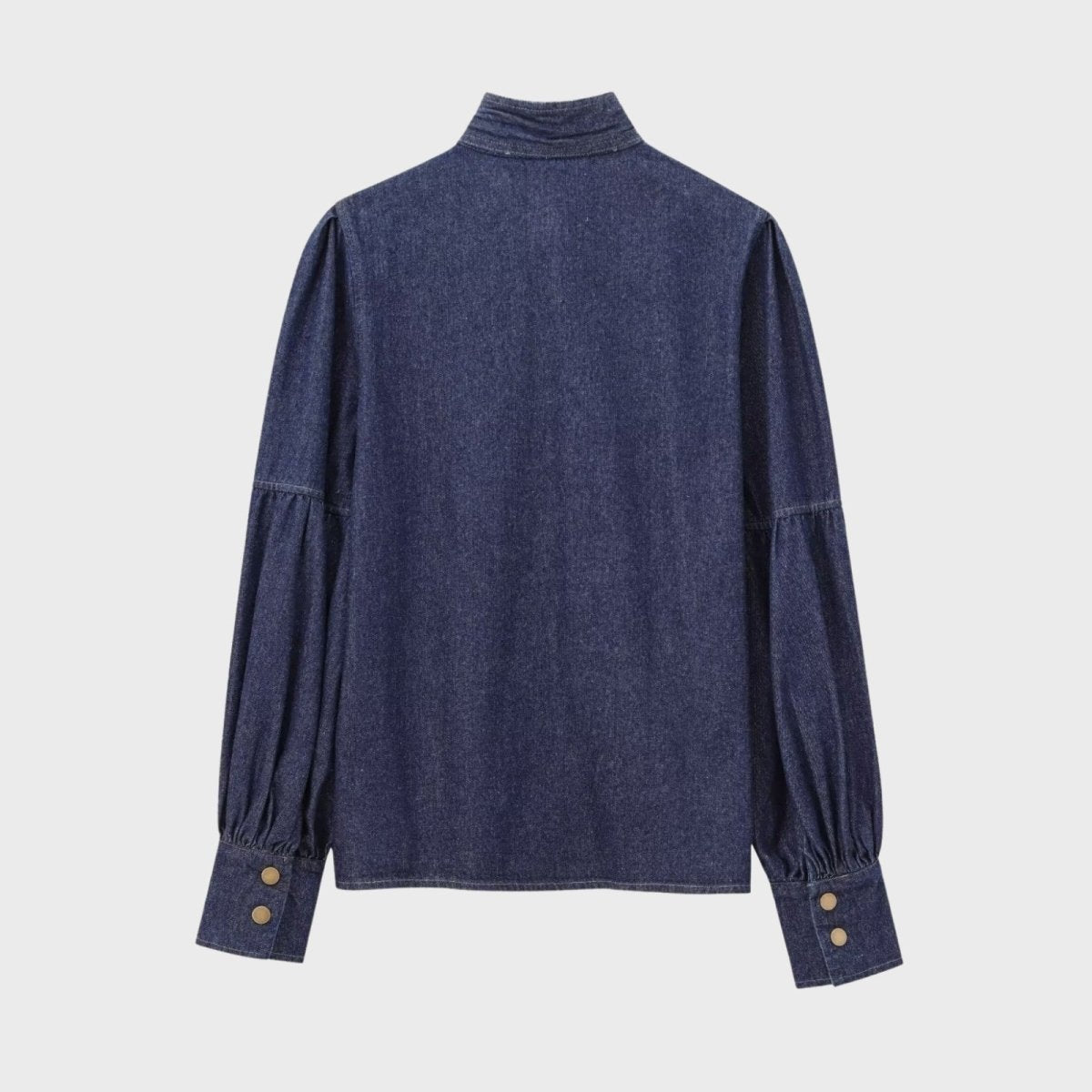 Indigo Denim Blouse with Bow Neckline – Long Sleeve