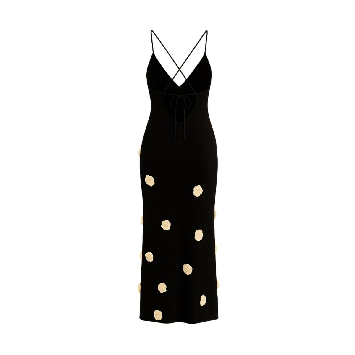 Viscose Knit Midi Dress with Hand-Applied Rosettes | Alexie