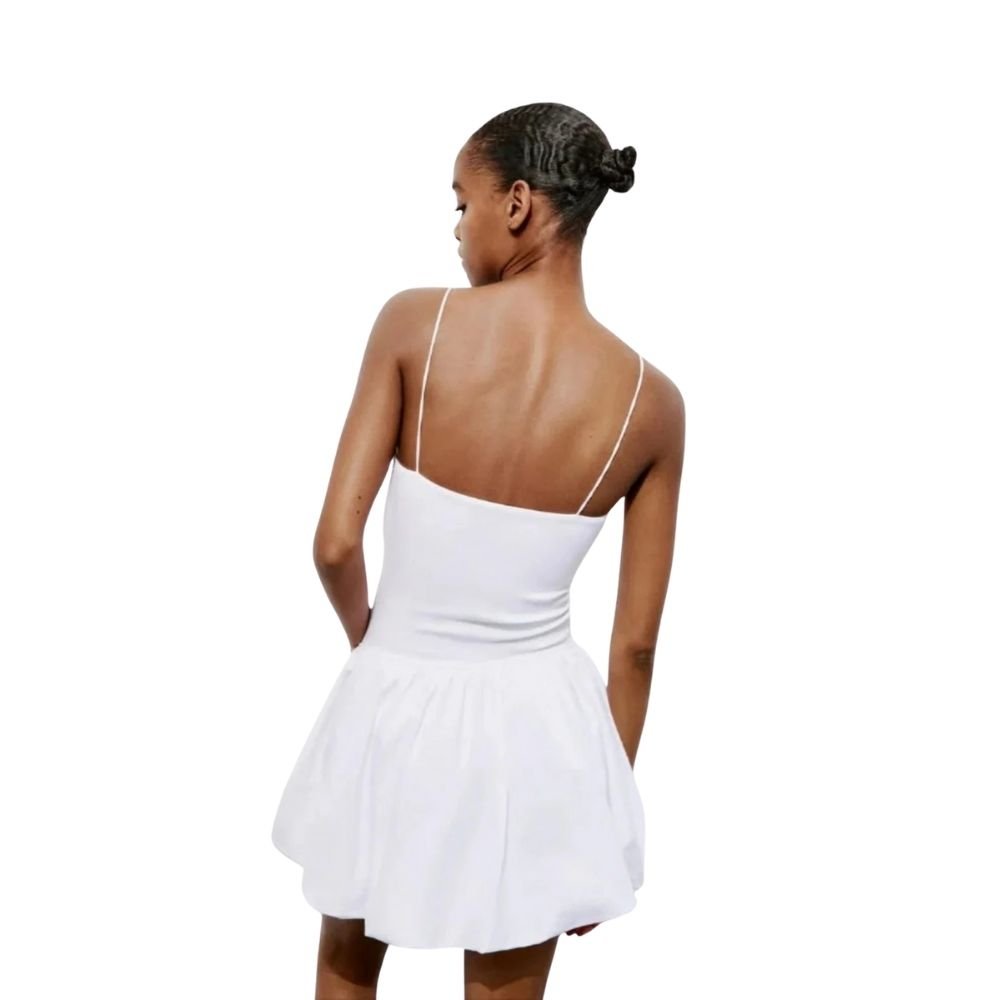 White Taffeta Bubble Hem Dress – Balletcore Minimalist