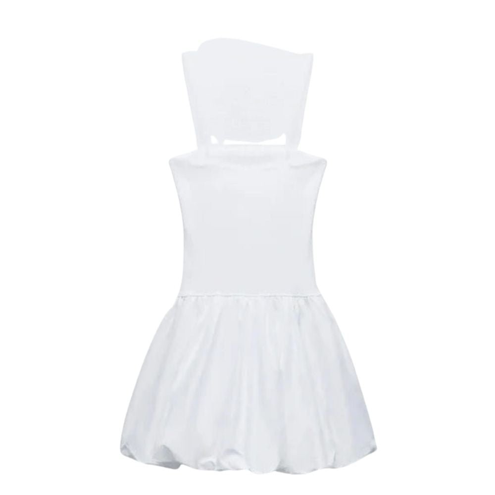White Taffeta Bubble Hem Dress – Balletcore Minimalist