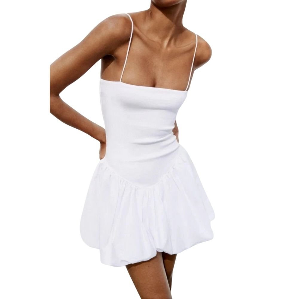 White Taffeta Bubble Hem Dress – Balletcore Minimalist