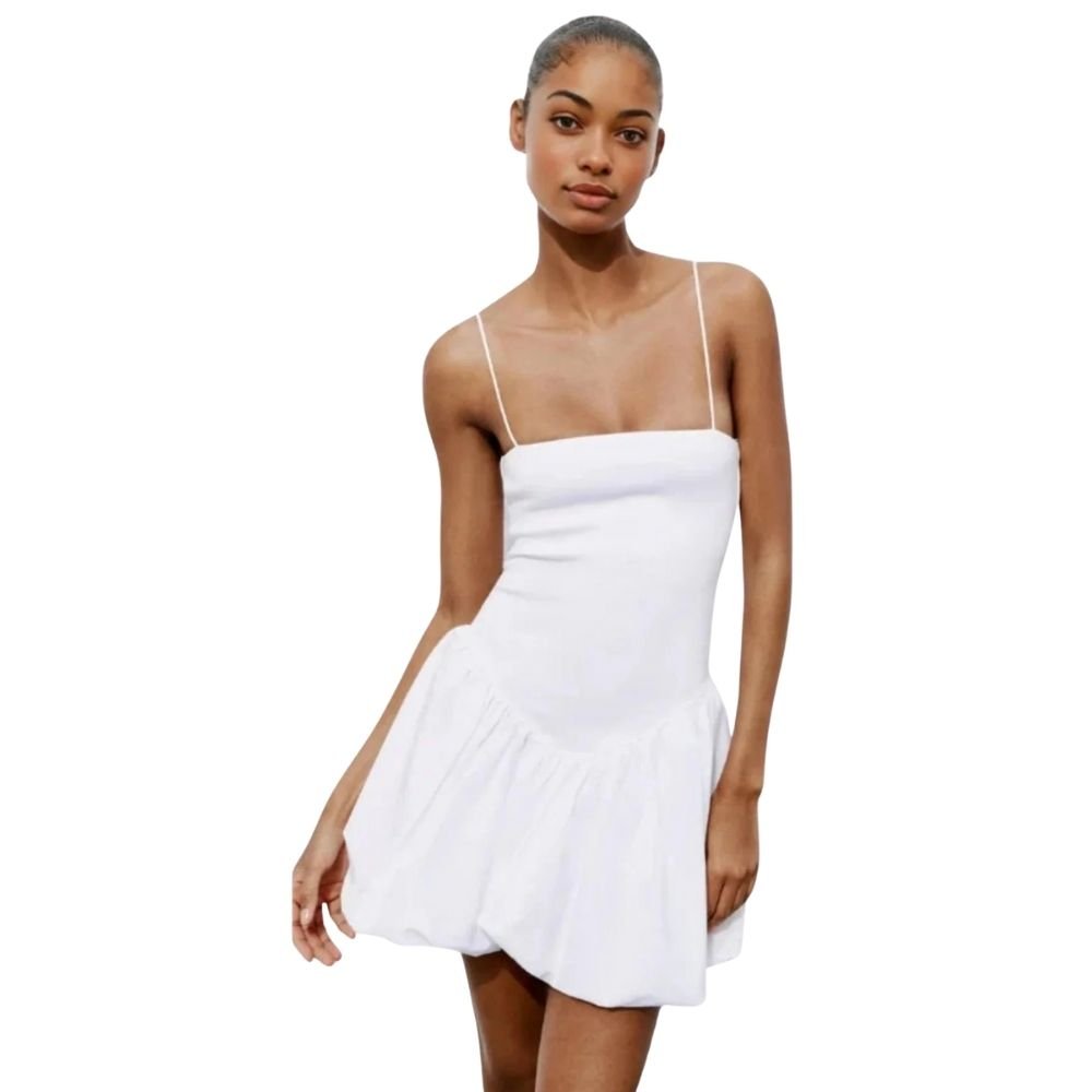 White Taffeta Bubble Hem Dress – Balletcore Minimalist