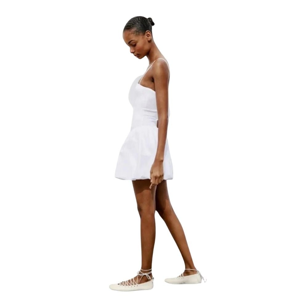 White Taffeta Bubble Hem Dress – Balletcore Minimalist