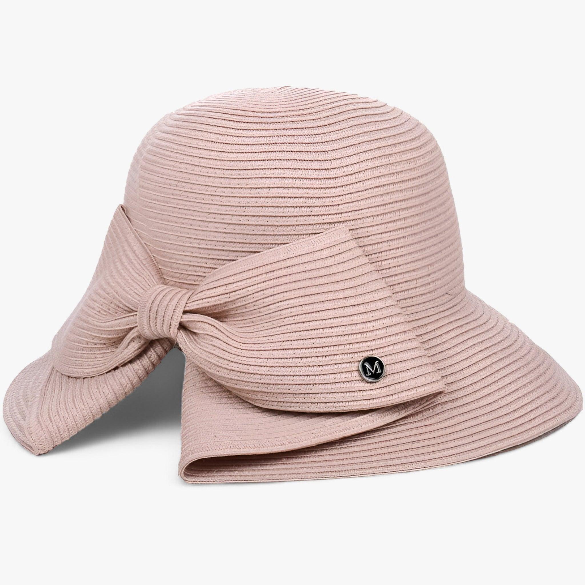 Women's Straw Sun Hat with Asymmetrical Bow – Wide Brim
