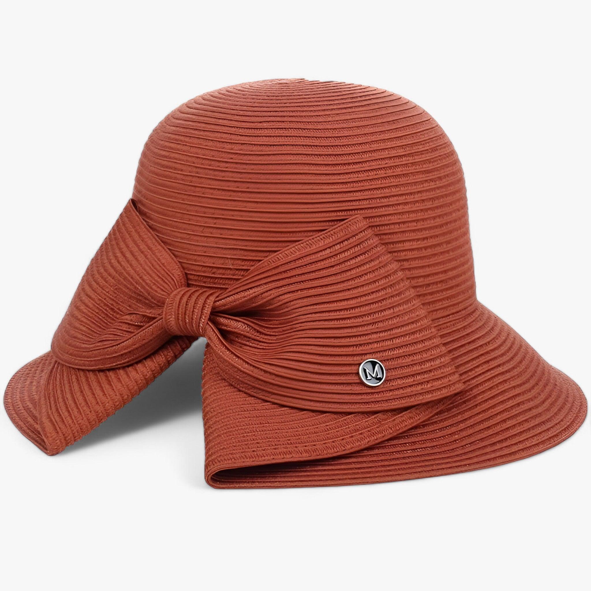Women's Straw Sun Hat with Asymmetrical Bow – Wide Brim