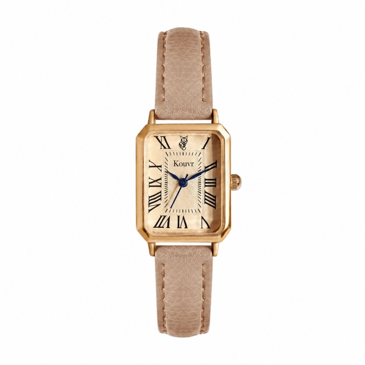 Women's Gold Rectangular Watch with Leather Strap | Champagne Dial