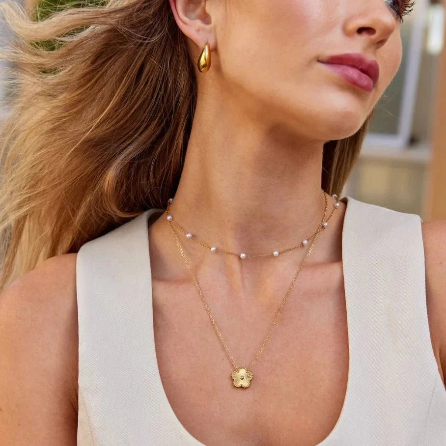 Pearl Stainless Steel Gold Necklace – Waterproof & Tarnish-Resistant