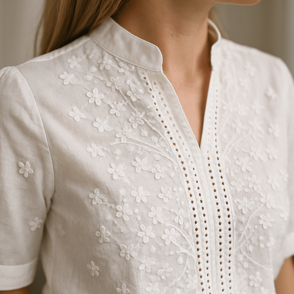 Women's Embroidered Short Sleeve Blouse – Floral V-Neck Top