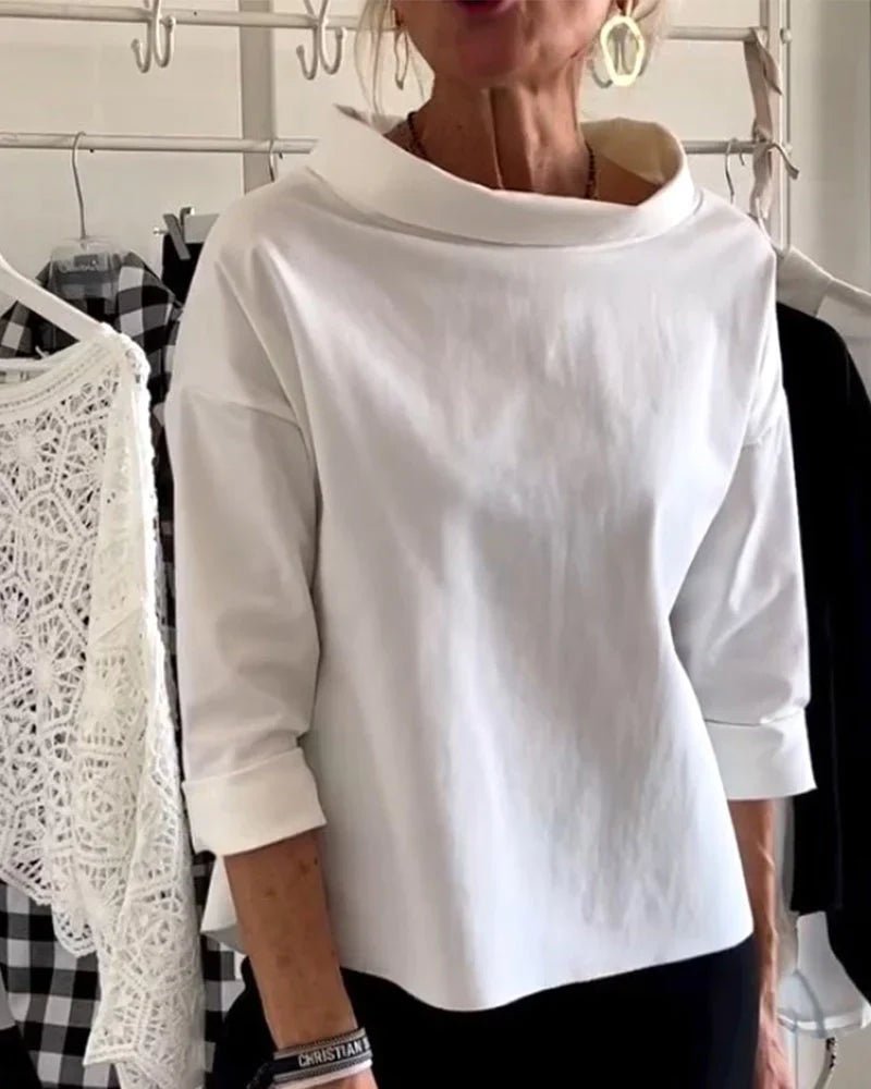 White Women's Bateau Neck 3/4 Sleeve Relaxed-Fit Top