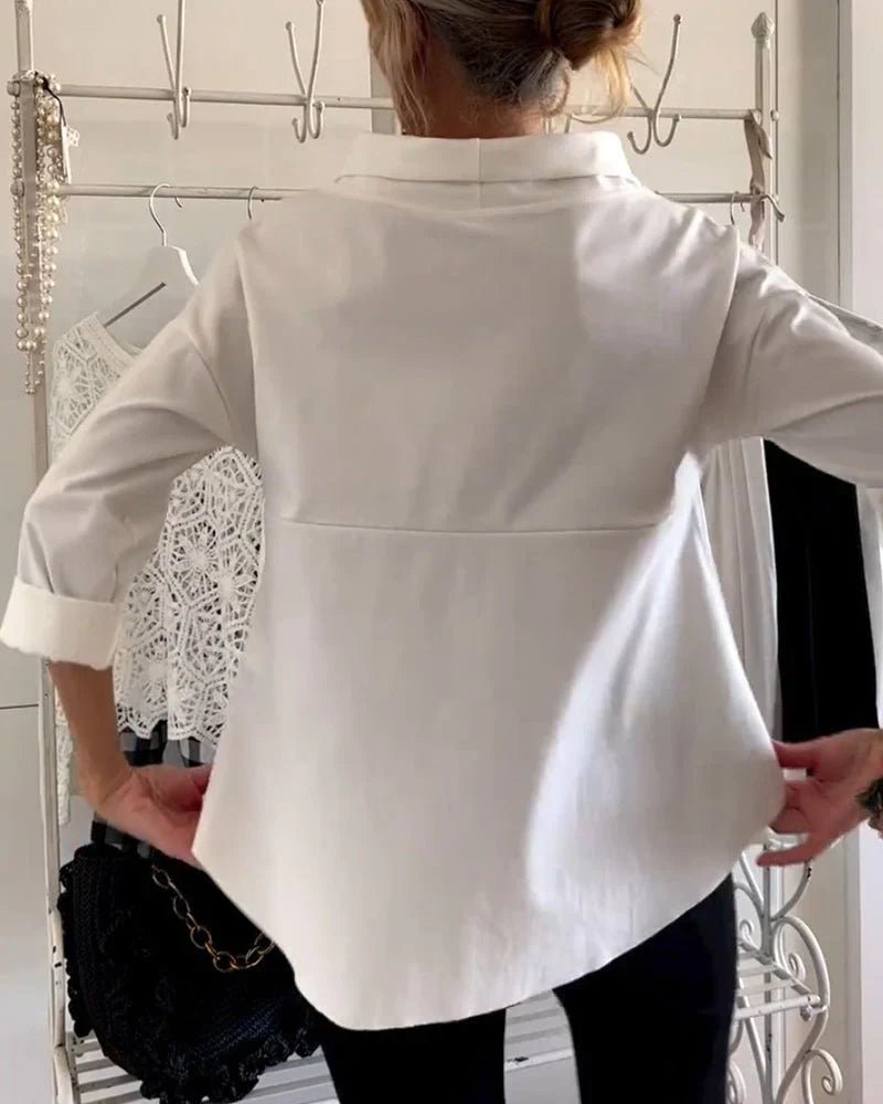 White Women's Bateau Neck 3/4 Sleeve Relaxed-Fit Top
