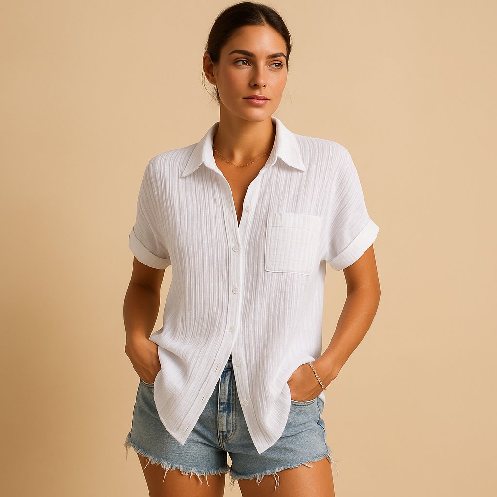 Women's Cotton Gauze Relaxed Fit Short Sleeve Shirt