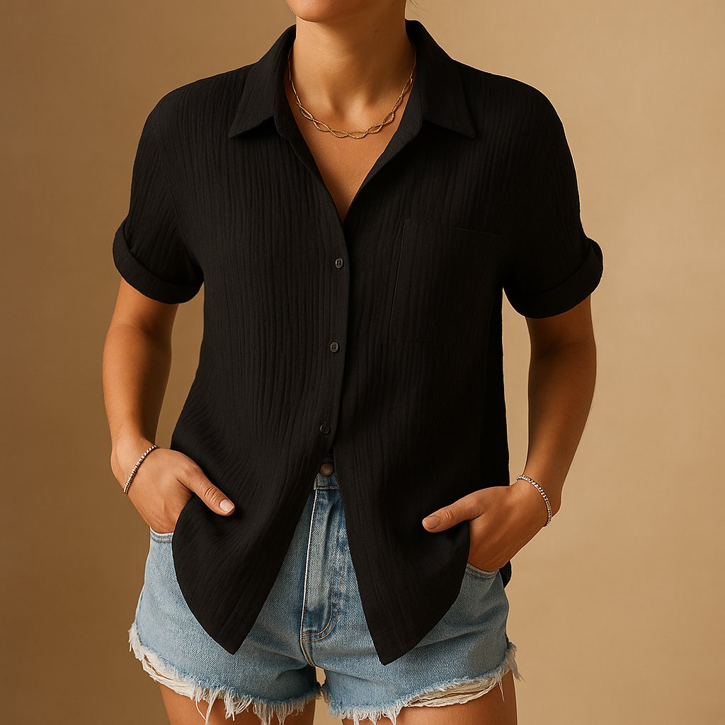 Women's Cotton Gauze Relaxed Fit Short Sleeve Shirt