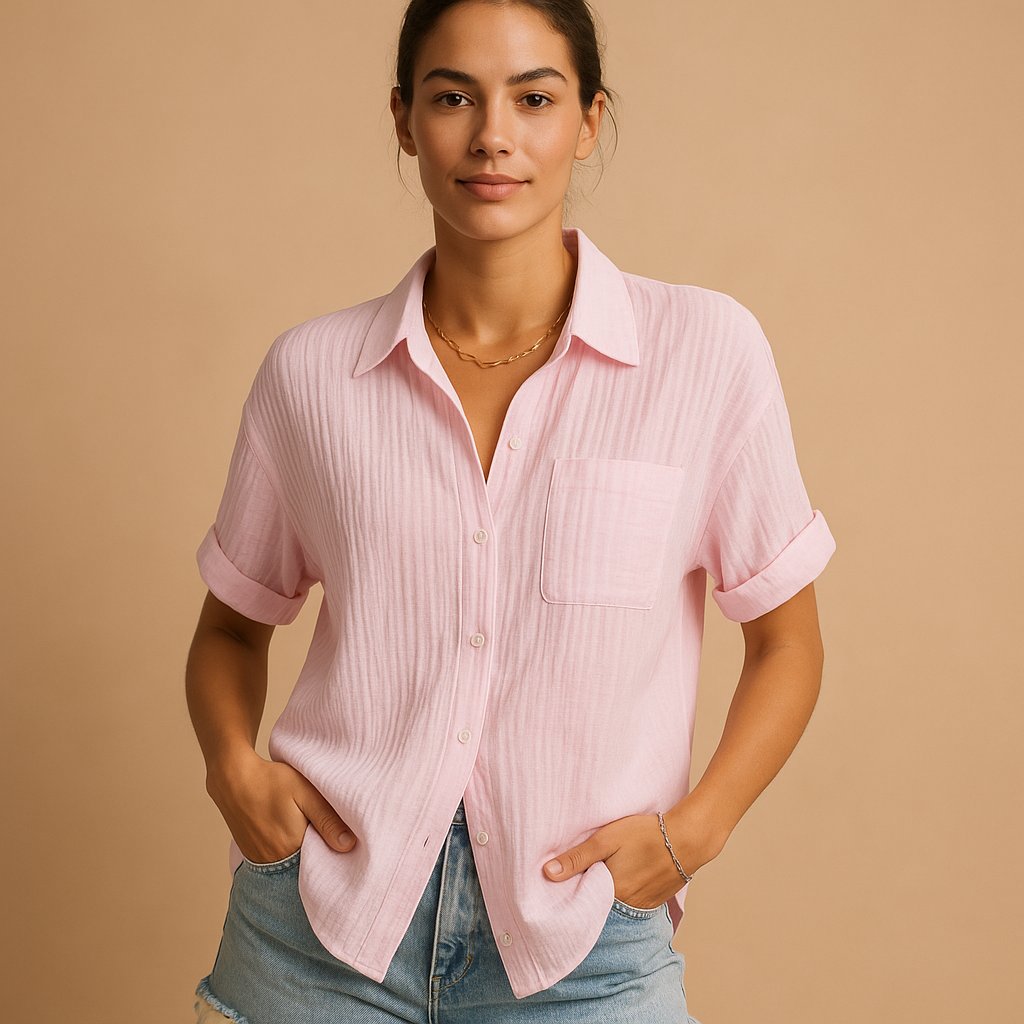 Women's Cotton Gauze Relaxed Fit Short Sleeve Shirt