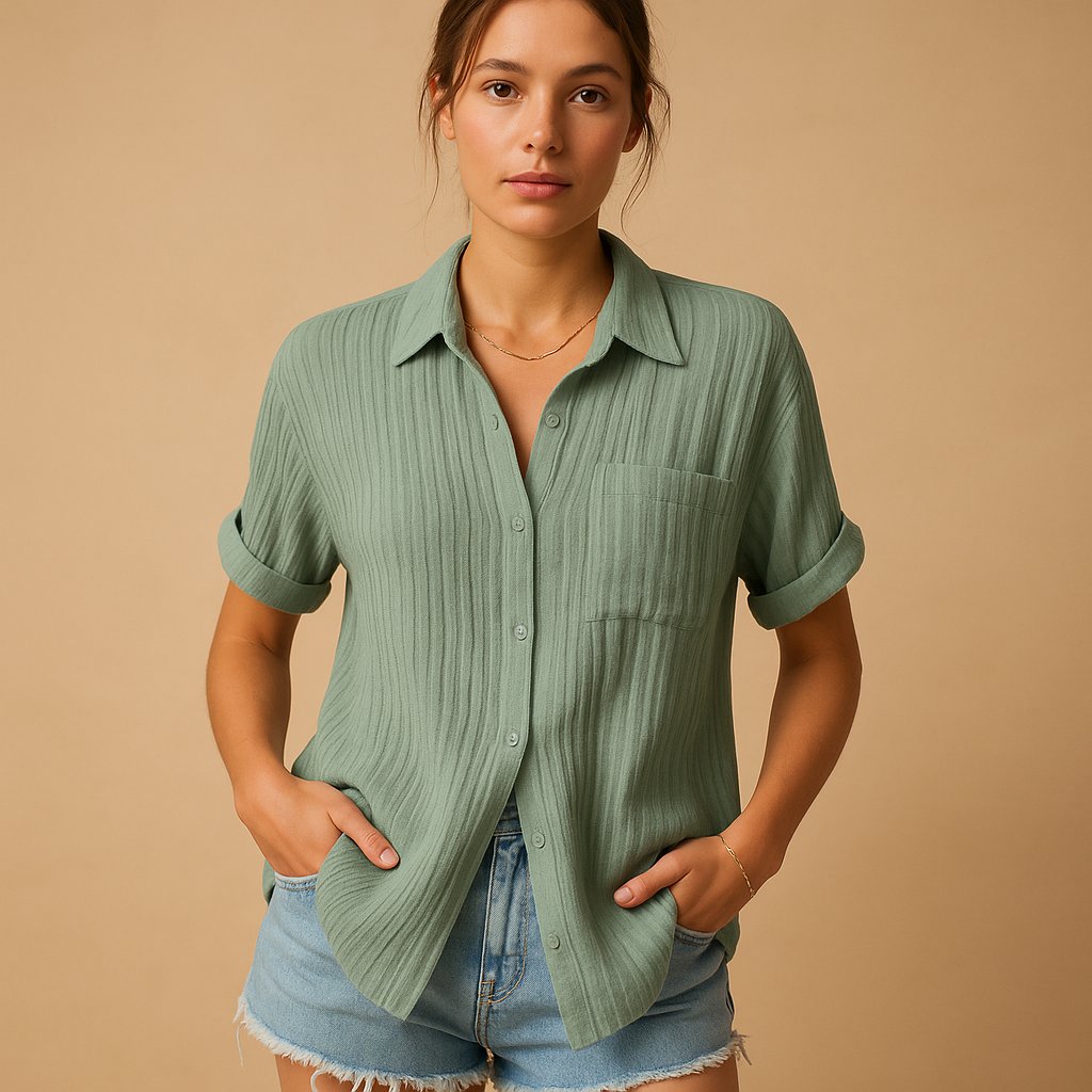 Women's Cotton Gauze Relaxed Fit Short Sleeve Shirt