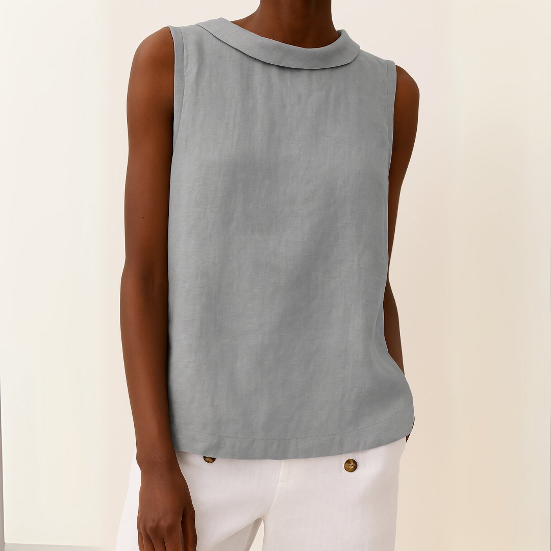 Linen Roll Neck Sleeveless Blouse for Women | Freya