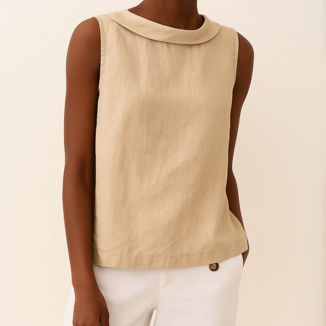 Linen Roll Neck Sleeveless Blouse for Women | Freya